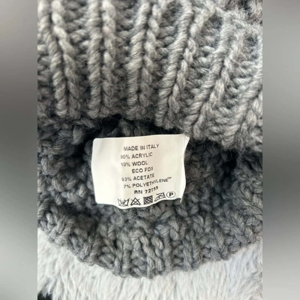 ❄️NWT CAPPELLIFICIO FIORENTINO GRAY WOOL/ALPACA beanie Fur Pom Pom KNIT HAT